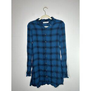 Abercrombie & Fitch Women Shirt Dress Blue Plaid Button Up Long Sleeve Small